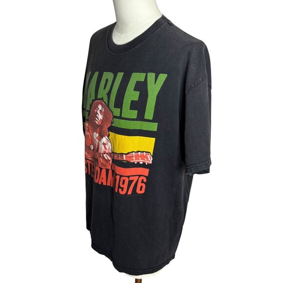 Vintage 90s Y2K Bob Marley Amsterdam 1976 Graphic TShirt 1X Black Reggae Tee - Picture 3 of 7